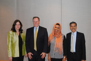 From left to right: Theresa F. Weber, Executive Director of AMCHAM Abu Dhabi, Stephen M.R. Covey, Co-Founder of FranklinCovey’s Global Speed of Trust Practice, Sana Bagersh, CEO & Founder of Tamakkan, Musa Alsadoun, Managing Director of FranklinCovey Middle East